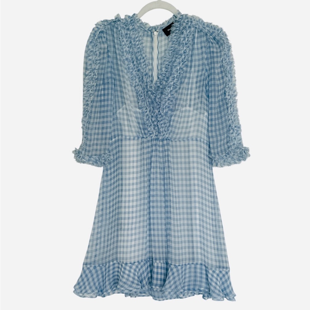 The Kooples Silk Light Blue/White Checkered Ruffles mini Dress size 1